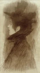 Girl with Hat and Cape in Profile